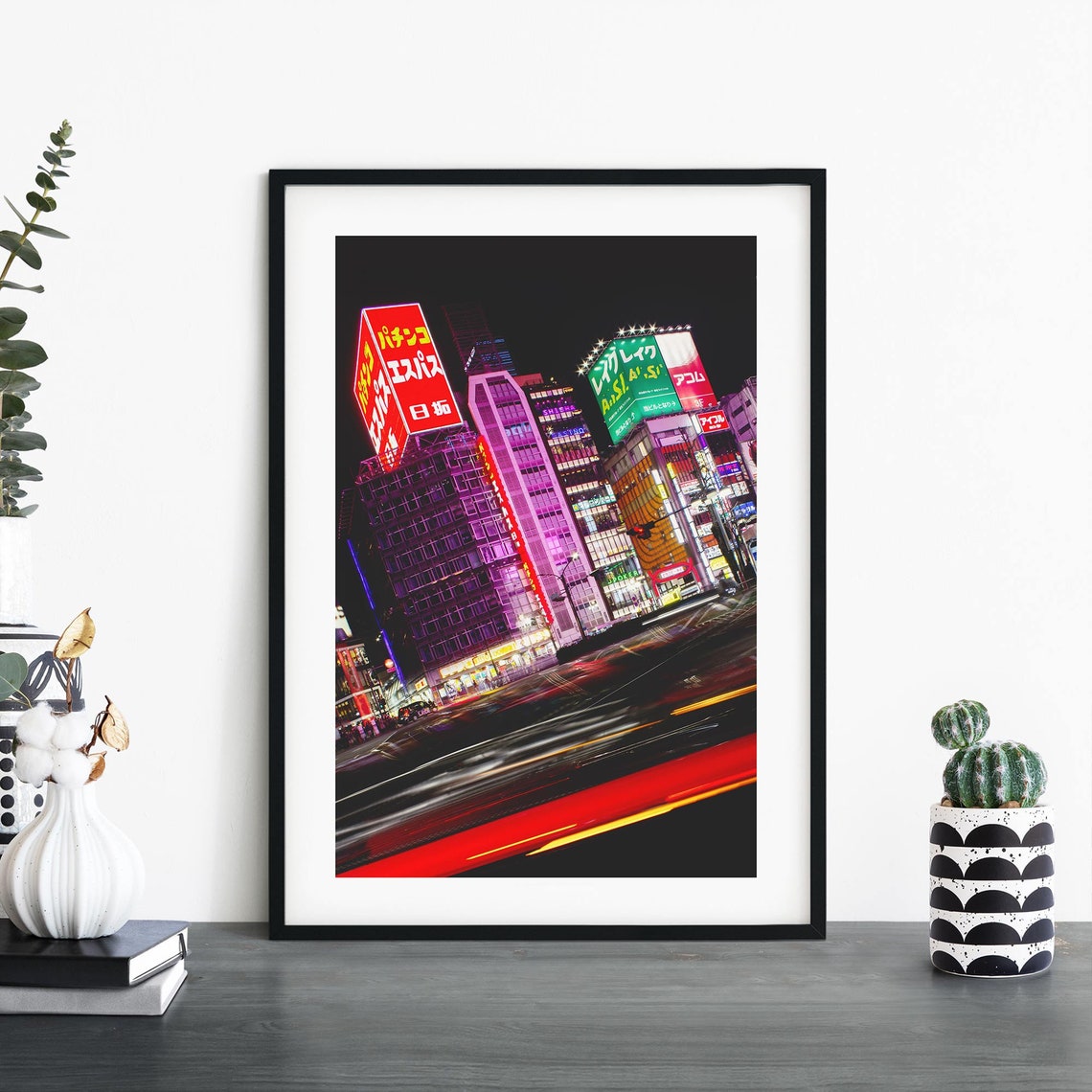 Shinjuku Tokyo Night Neon Billboards Light Trails Cityscape Poster