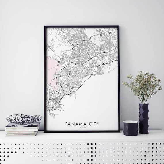 Panama City Panama Minimalist Street Map Black White Art Print
