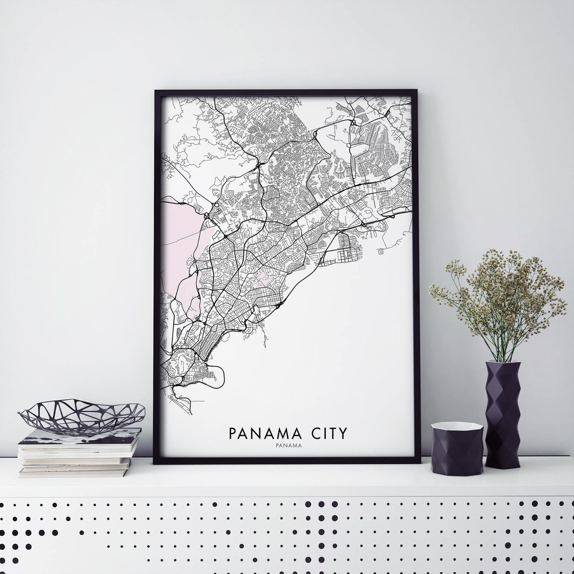 Panama City Panama Minimalist Street Map Black White Art Print