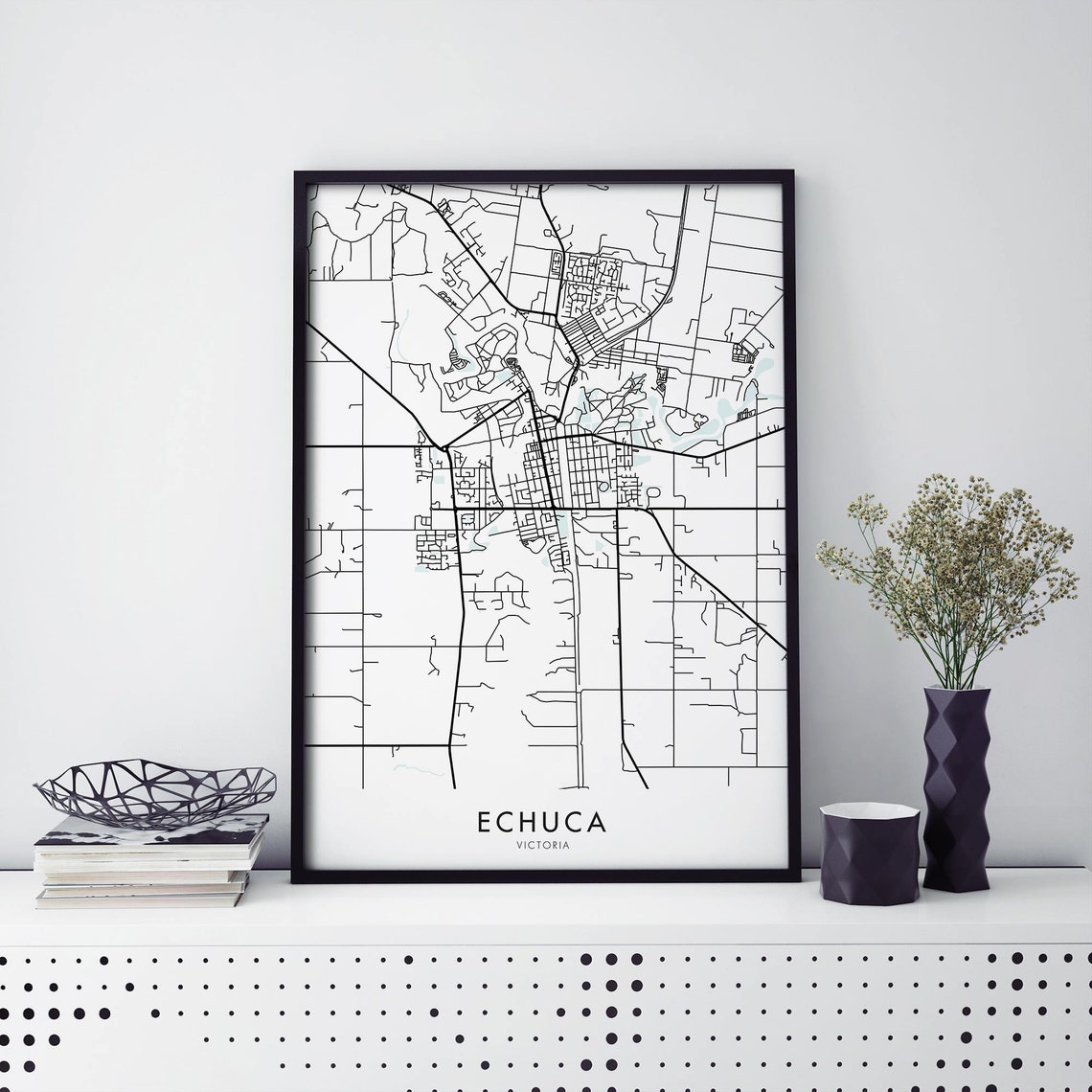 Echuca Victoria Australia Black And White City Street Map Poster
