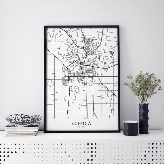 Echuca Victoria Australia Black And White City Street Map Poster