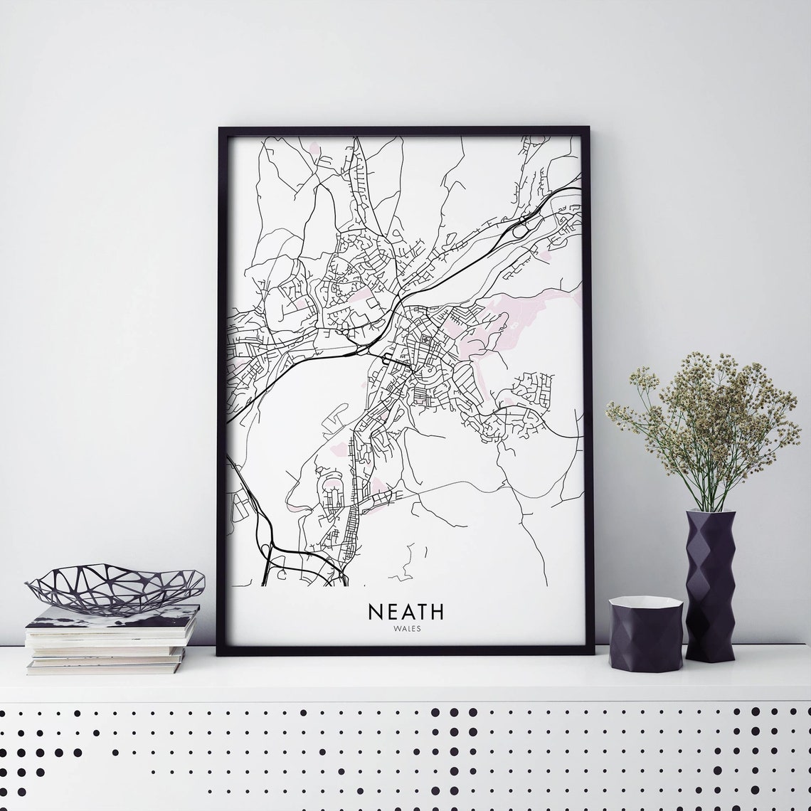 Neath Wales White Modern City Map Minimalist Street Decor Poster