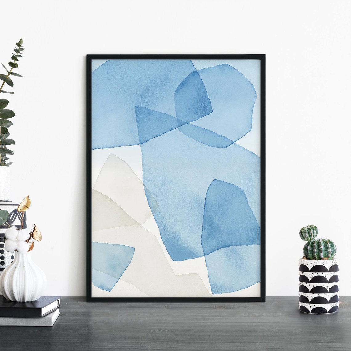 Blue Abstract Watercolor Geometric Shapes Soft Minimalist Poster