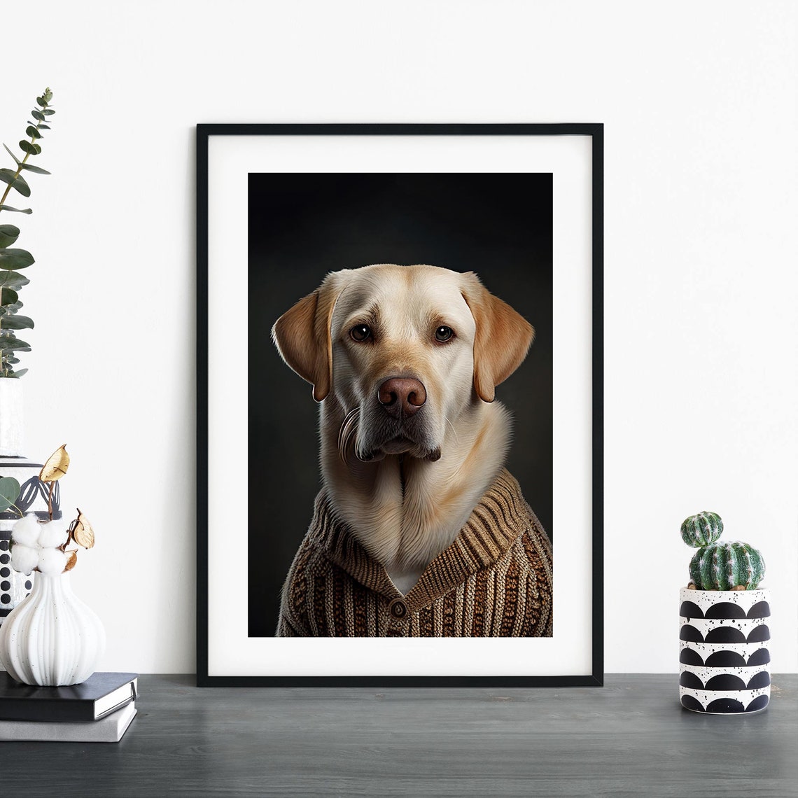 Dapper Yellow Labrador In A Knit Cardigan Studio Portrait Poster