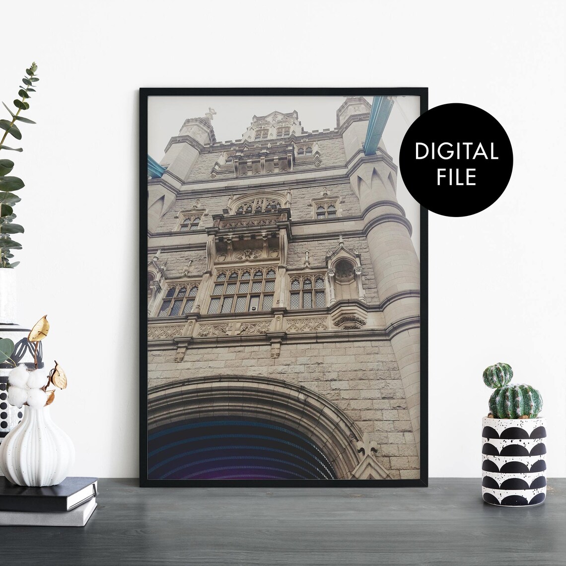Tower Bridge London Stone Tower Low Angle Street View Photo Poster