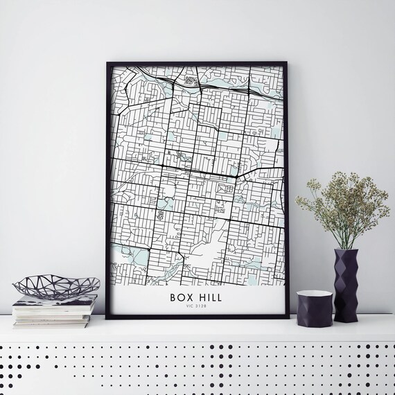 Box Hill VIC 3128 Australia Minimalist Black White Street Map Print