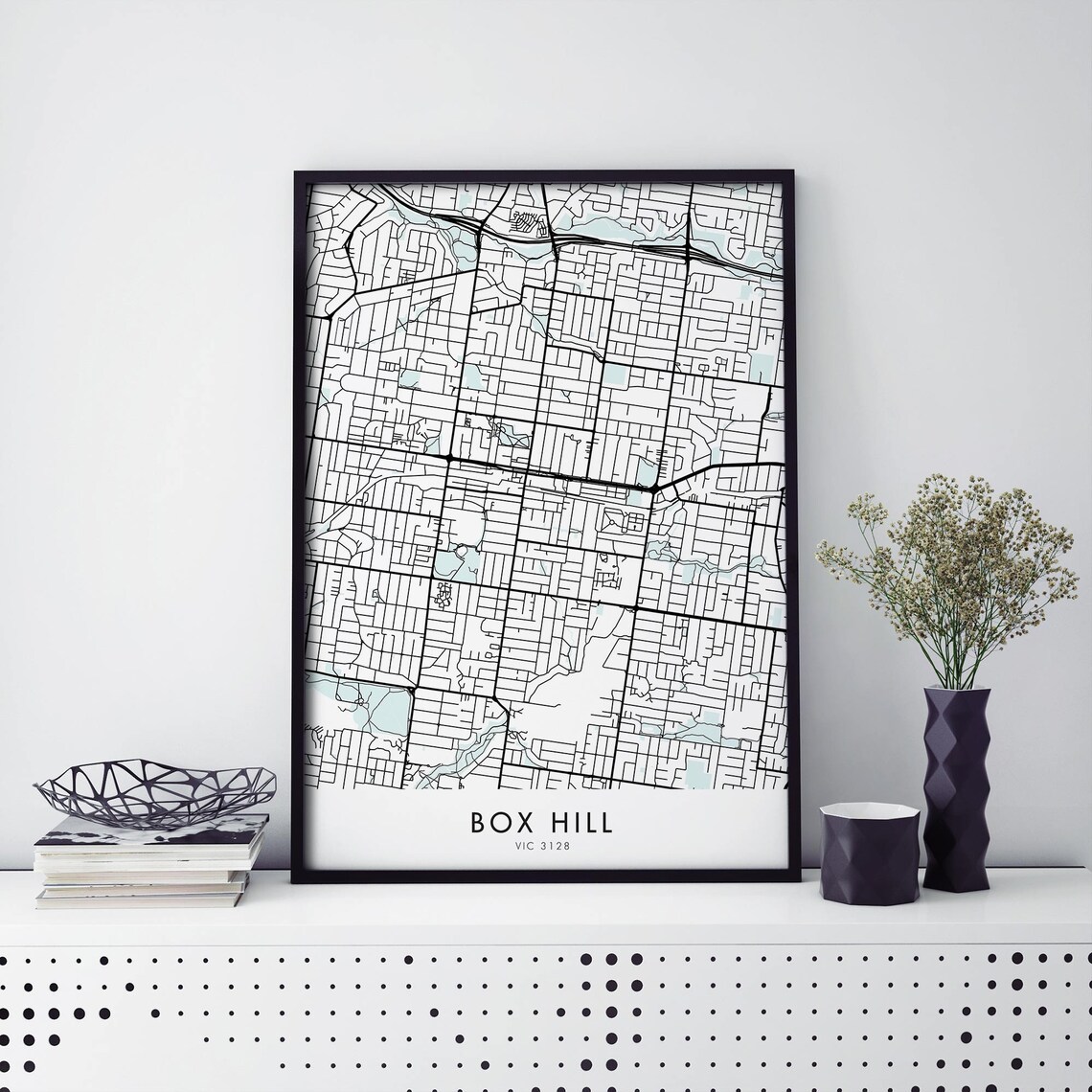 Box Hill VIC 3128 Australia Minimalist Black White Street Map Print