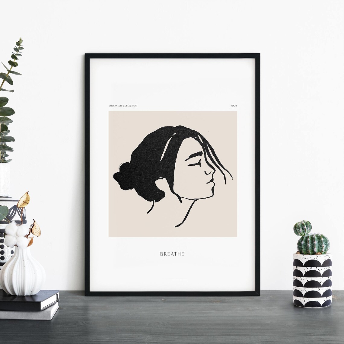 Breathe Woman Profile Line Art Minimalist Modern Collection Print