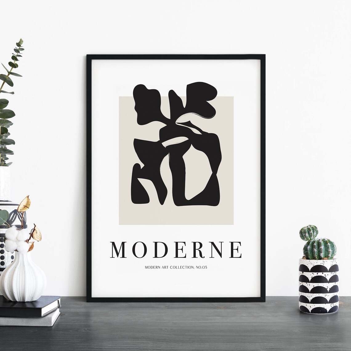 Moderne No 05 Modern Art Poster With Bold Black Organic Shapes