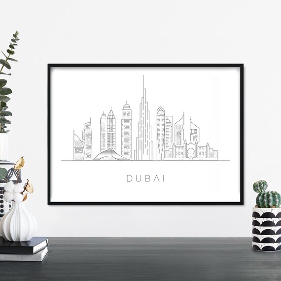 Dubai City Skyline Linear Illustration Print Wall Art 4x6 5x7 A4 A3 A2 A1