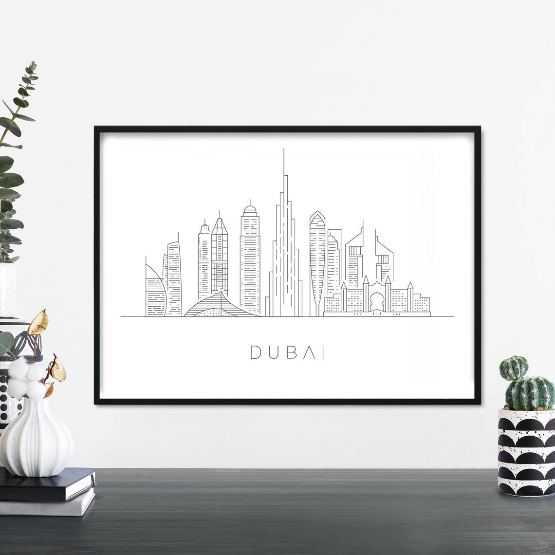 Dubai City Skyline Linear Illustration Print Wall Art 4x6 5x7 A4 A3 A2 A1