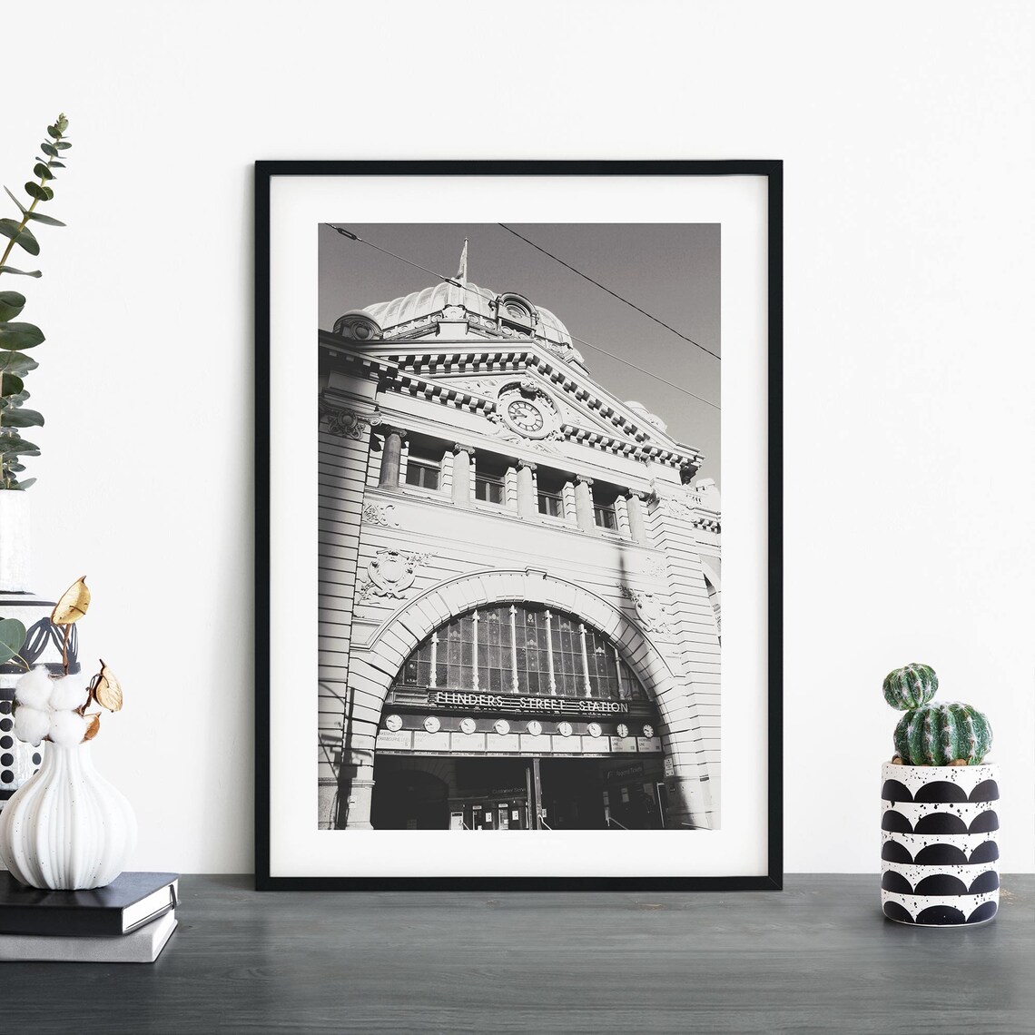 Flinders Street Station Melbourne Historic Black White Photo Poster