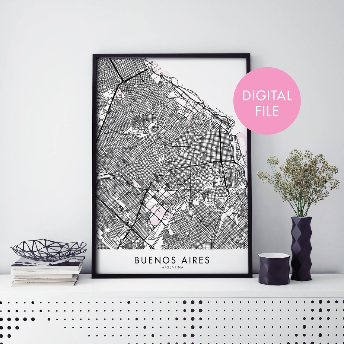 Buenos Aires Argentina Black White Street Map Modern City Poster
