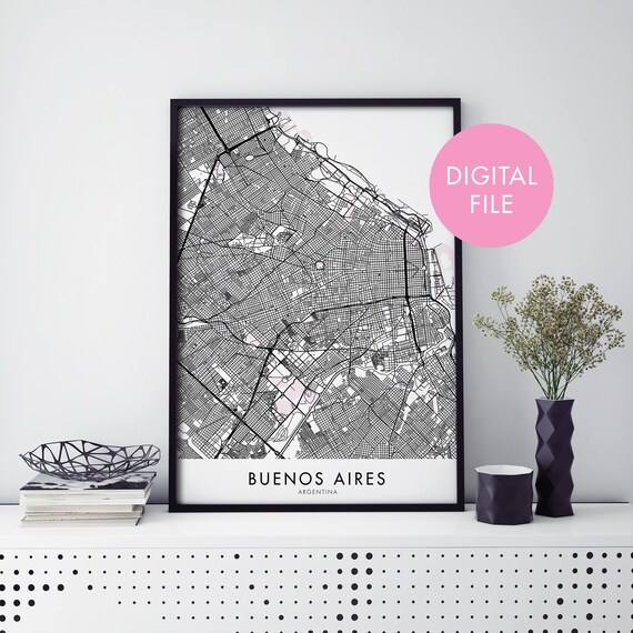 Buenos Aires Argentina Black White Street Map Modern City Poster