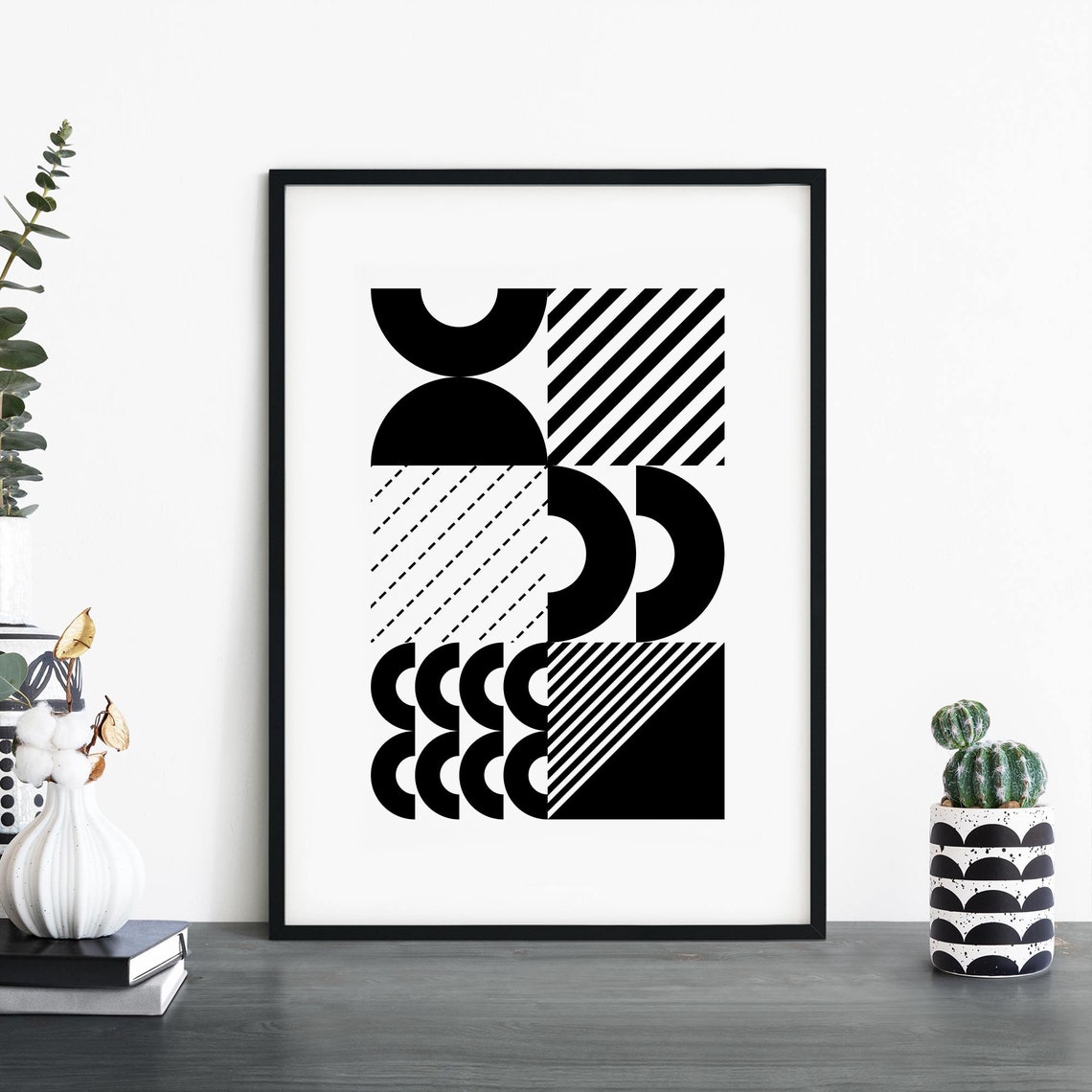 Stripes And Arches Modern Geometric Black White Abstract Poster