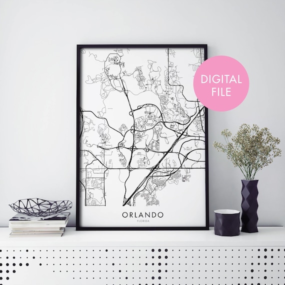 Orlando Florida Minimalist Street Map Black White City Travel Poster