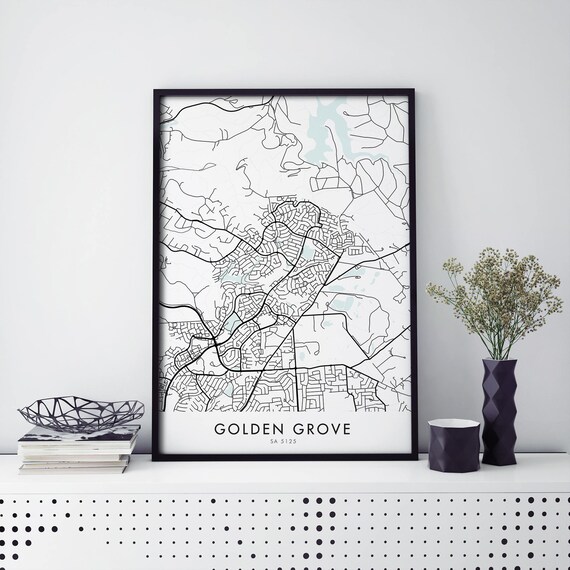 Golden Grove South Australia Black And White Street Map Art Print