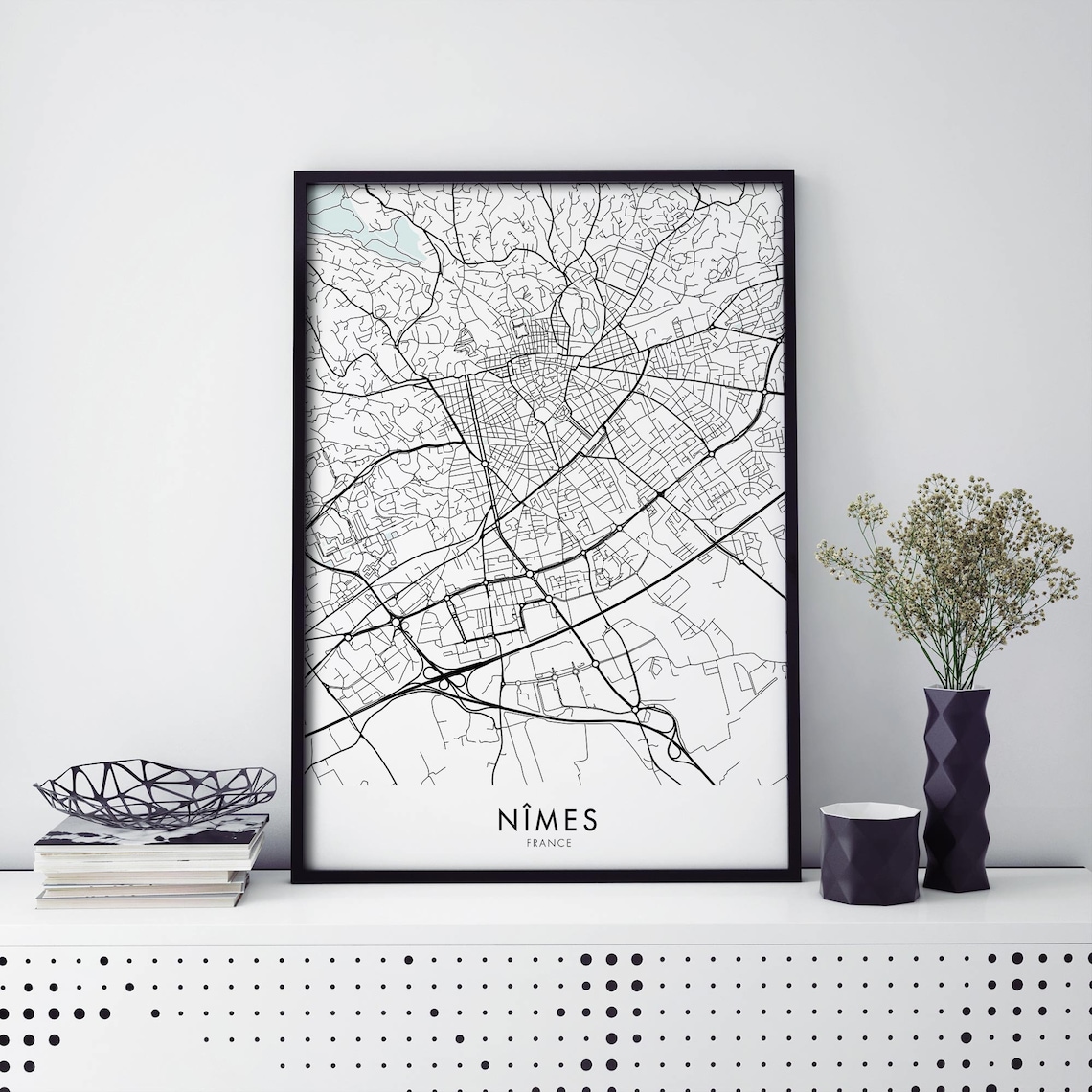 Nimes France Minimalist City Street Map European Travel Poster