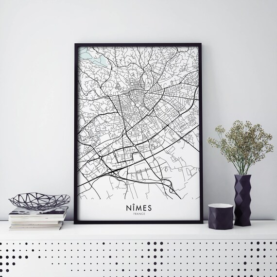 Nimes France Minimalist City Street Map European Travel Poster