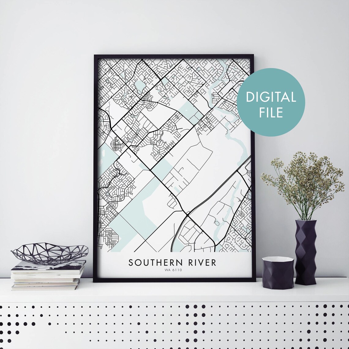 Southern River Western Australia Suburb Map Aqua Detail Print