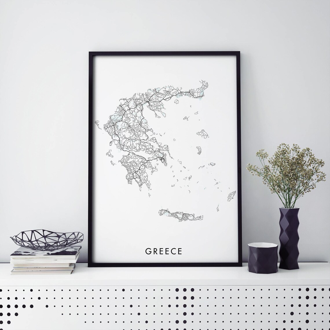 Greece Country Road Map Minimalist Line Art Travel Wall Poster