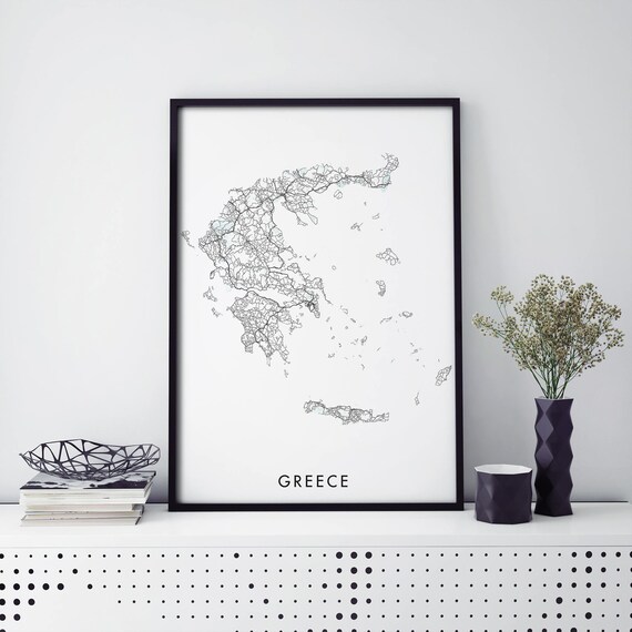 Greece Country Road Map Minimalist Line Art Travel Wall Poster