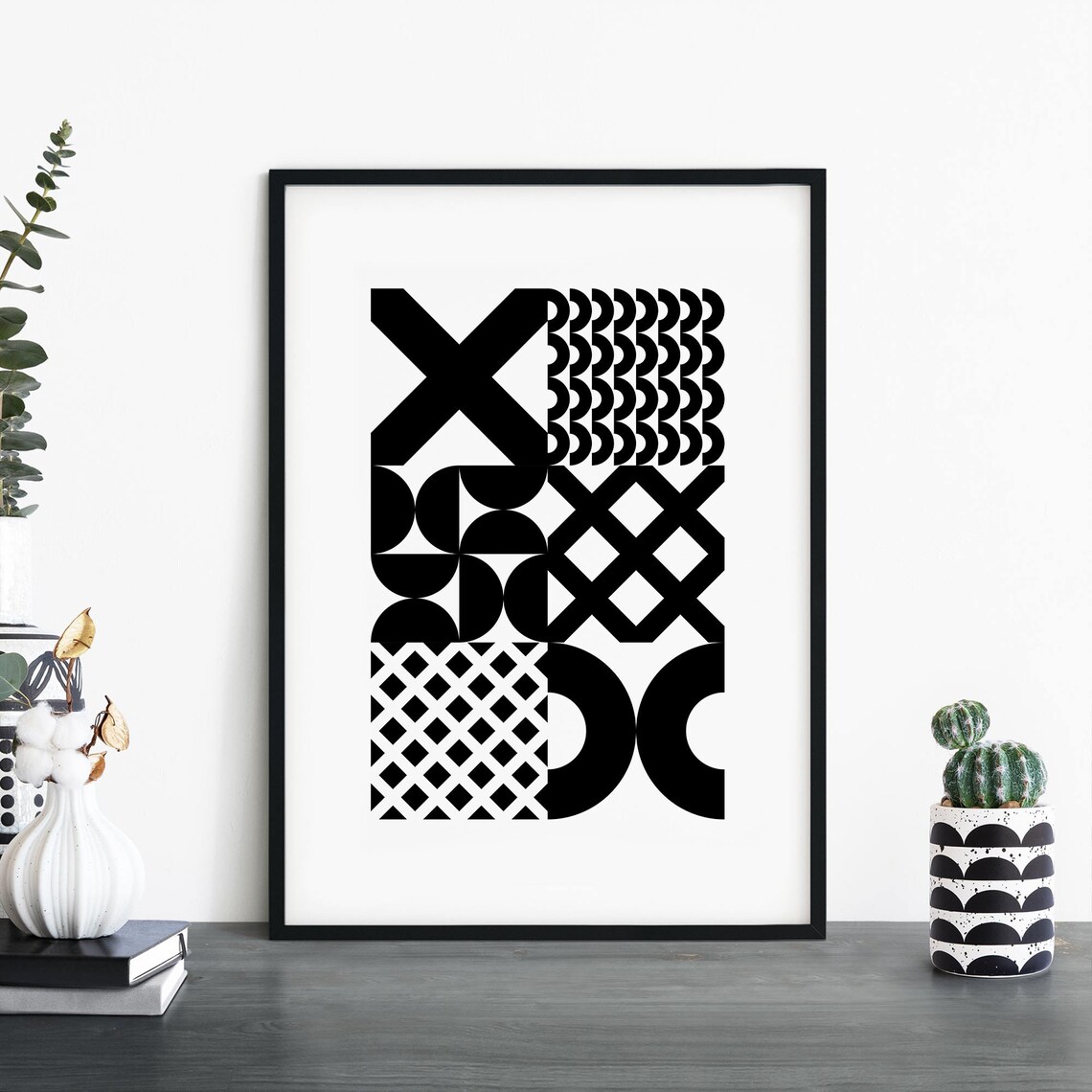 Noughts And Crosses Modern Geometric Black White Abstract Poster