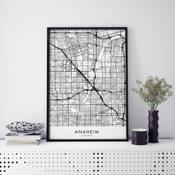 Anaheim California City Map Poster Minimalist Black White Street Plan