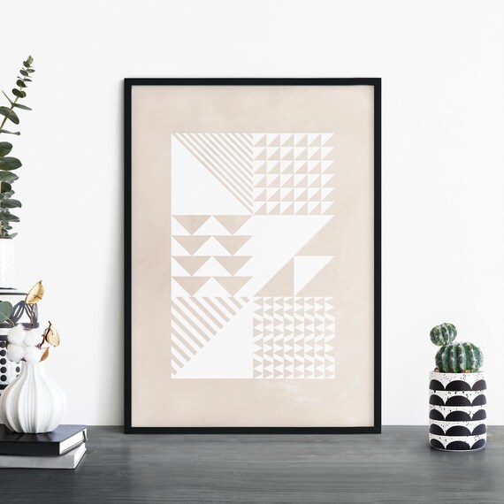 Triangles Modern Geo Beige White Abstract Print Wall Art 4x6 5x7 A4 A3 A2 A1