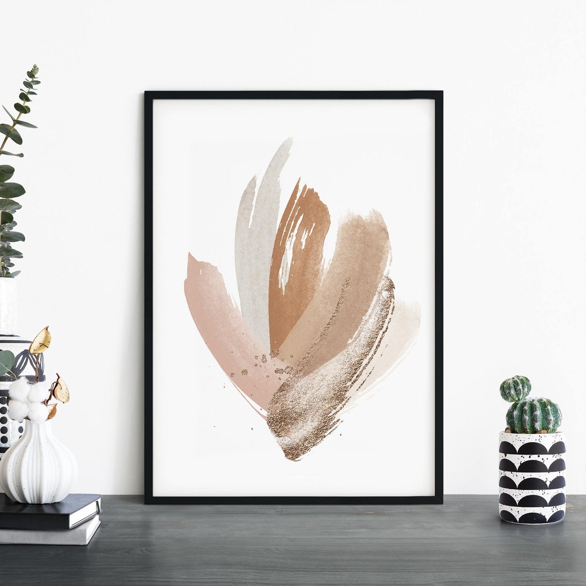 Abstract Brushstroke Heart Beige Gold Minimalist Modern Wall Poster