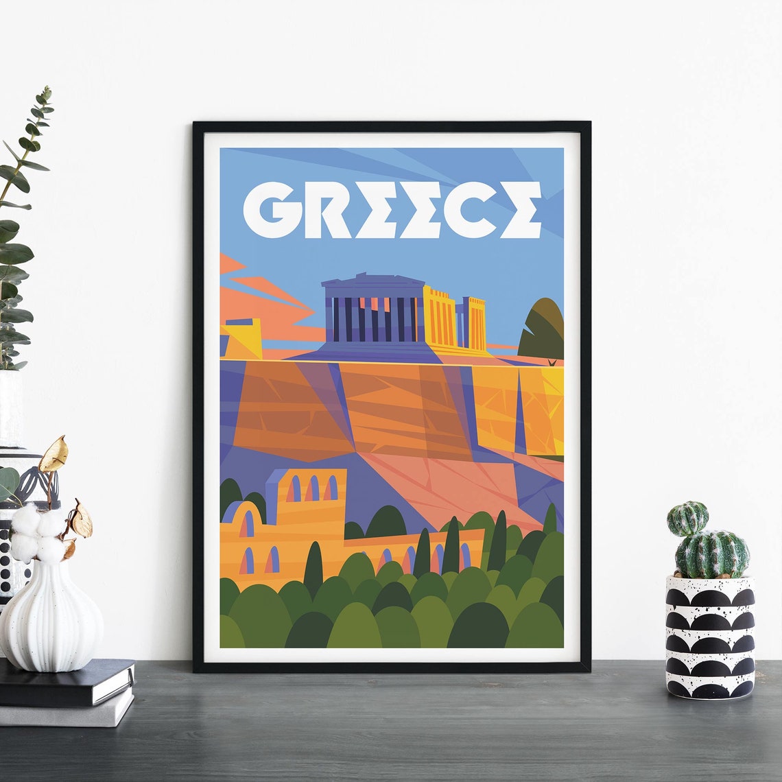 Greece Acropolis Sunset Ancient Ruins Landmark Travel Poster