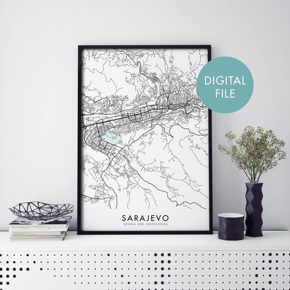 Sarajevo, Bosnia and Herzegovina City Map Art Print