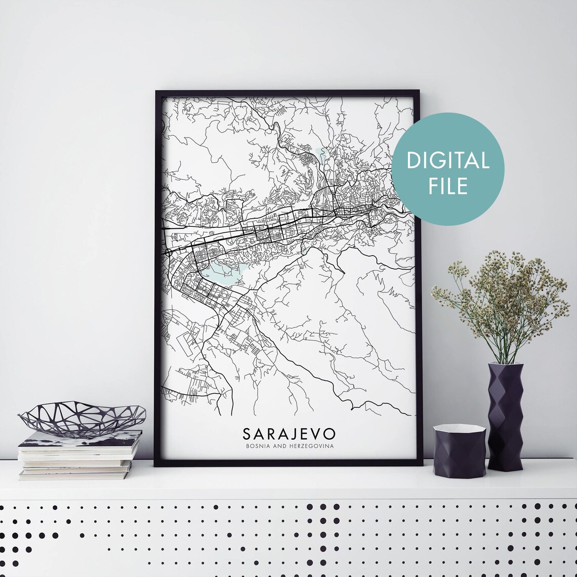 Sarajevo, Bosnia and Herzegovina City Map Art Print