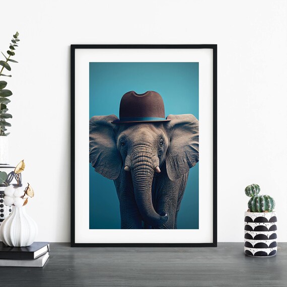Elephant In A Hat Print Wall Art A4 A3 A2 A1