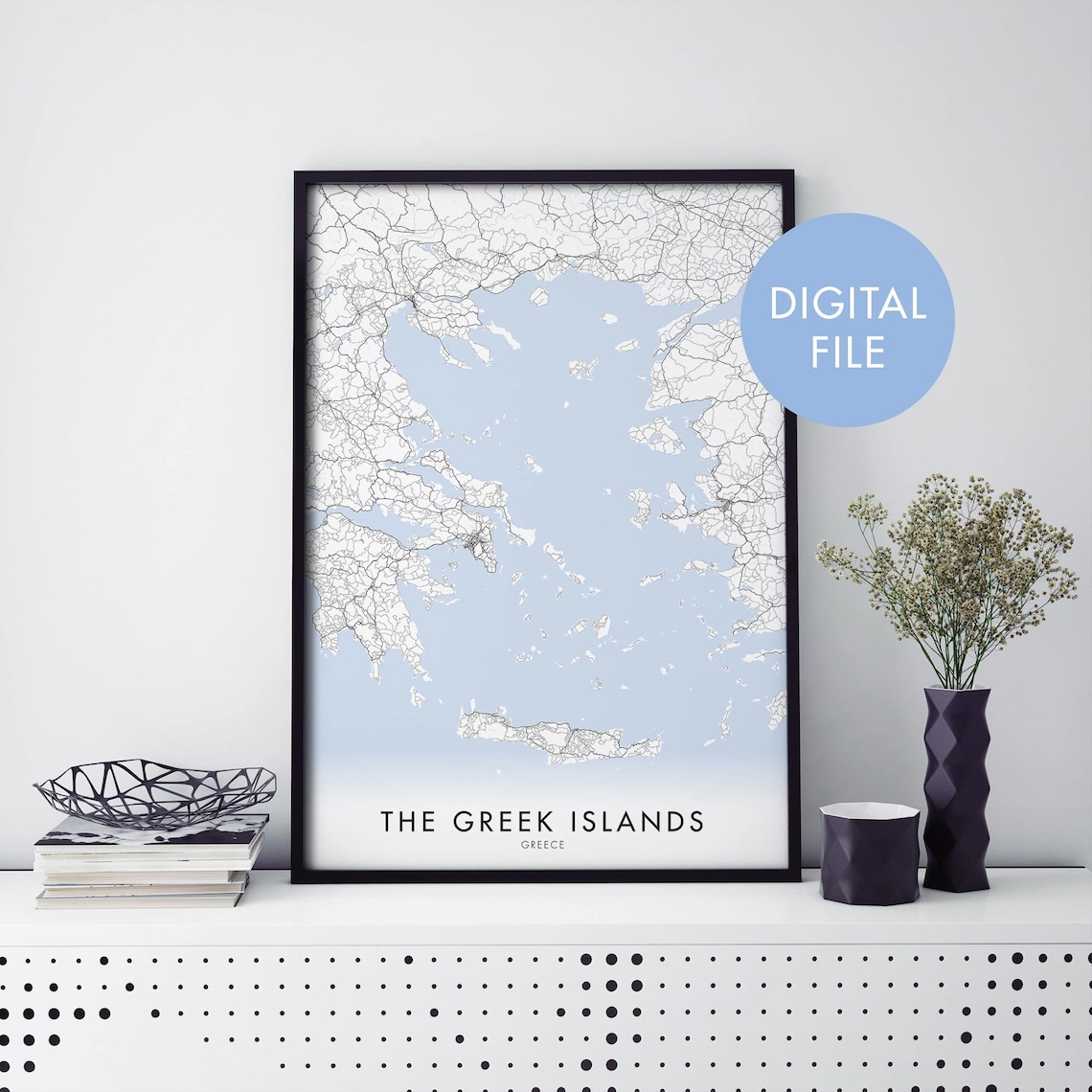 The Greek Islands Greece Aegean Sea Minimalist Blue Map Travel Poster