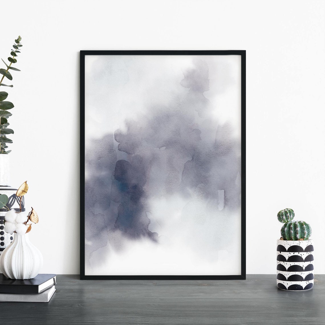 Cloudy Grey Watercolor Abstract Soft Cloud Wash Minimal Art Print