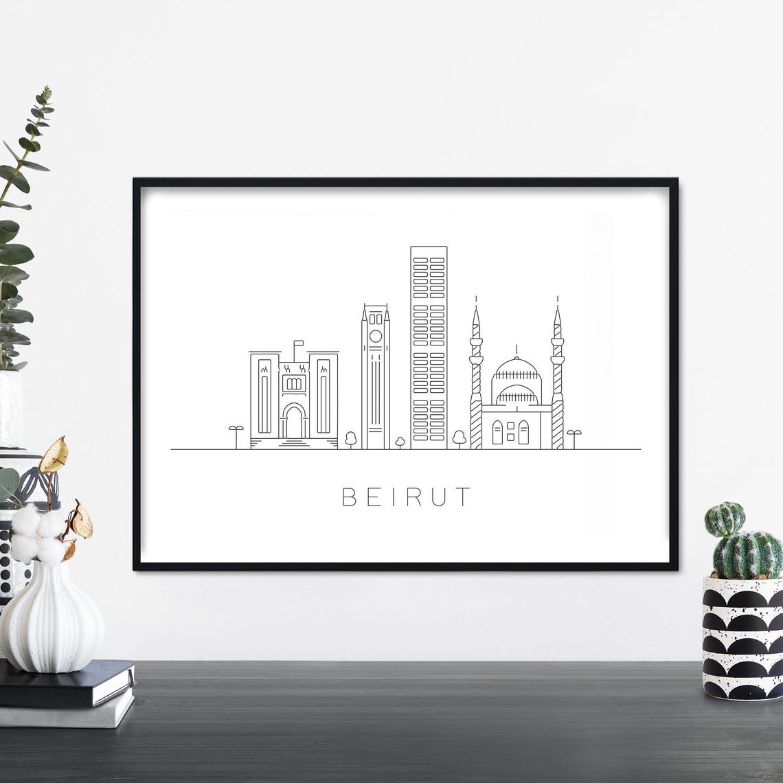 Beirut City Skyline Linear Illustration Print Wall Art 4x6 5x7 A4 A3 A2 A1