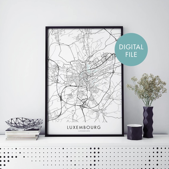 Luxembourg City Minimalist Street Map Line Art Travel Poster