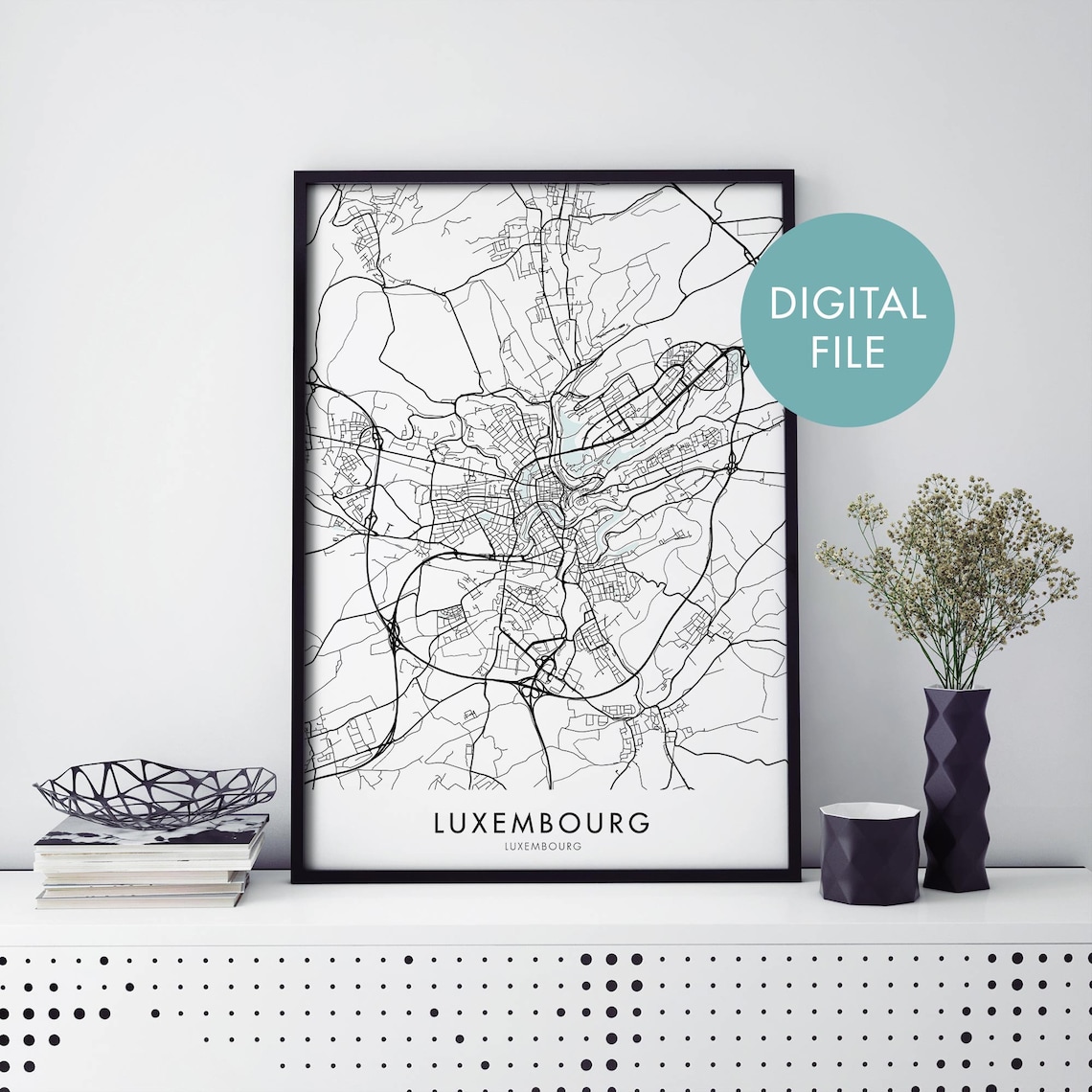 Luxembourg City Minimalist Street Map Line Art Travel Poster