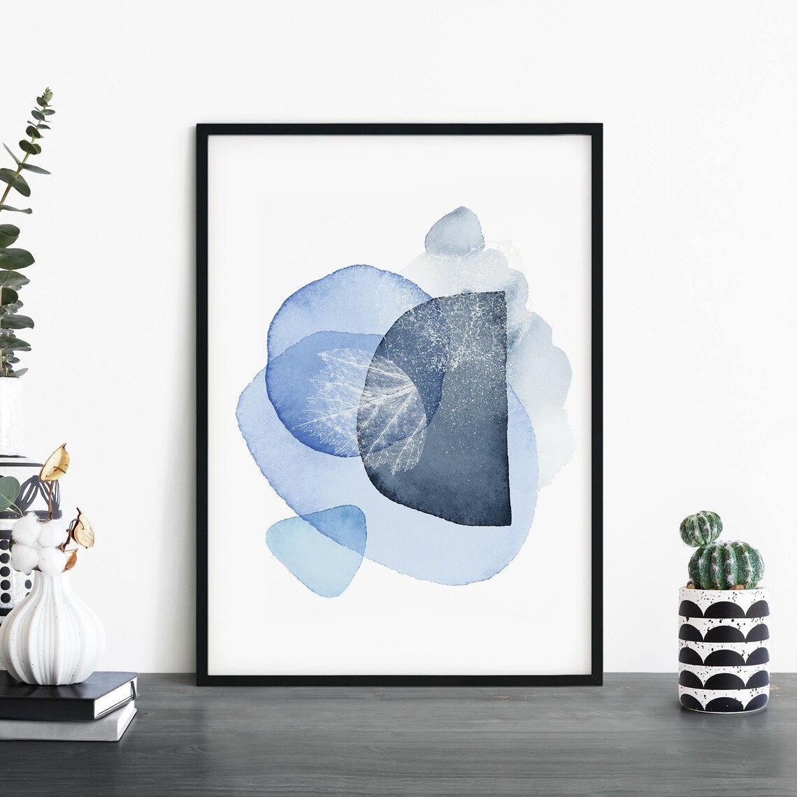 Blue Watercolor Abstract Shapes Modern Minimalist Blue Poster