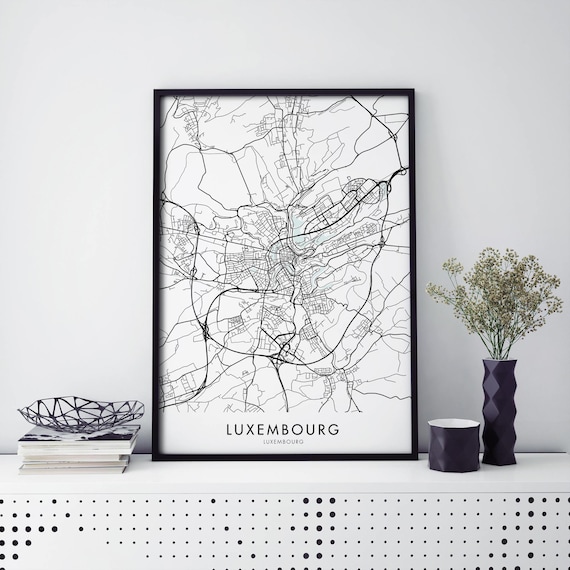Luxembourg City Street Map Minimalist Black Line Street Print