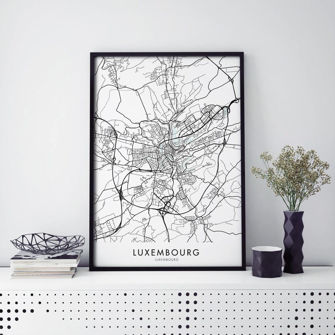 Luxembourg City Street Map Minimalist Black Line Street Print