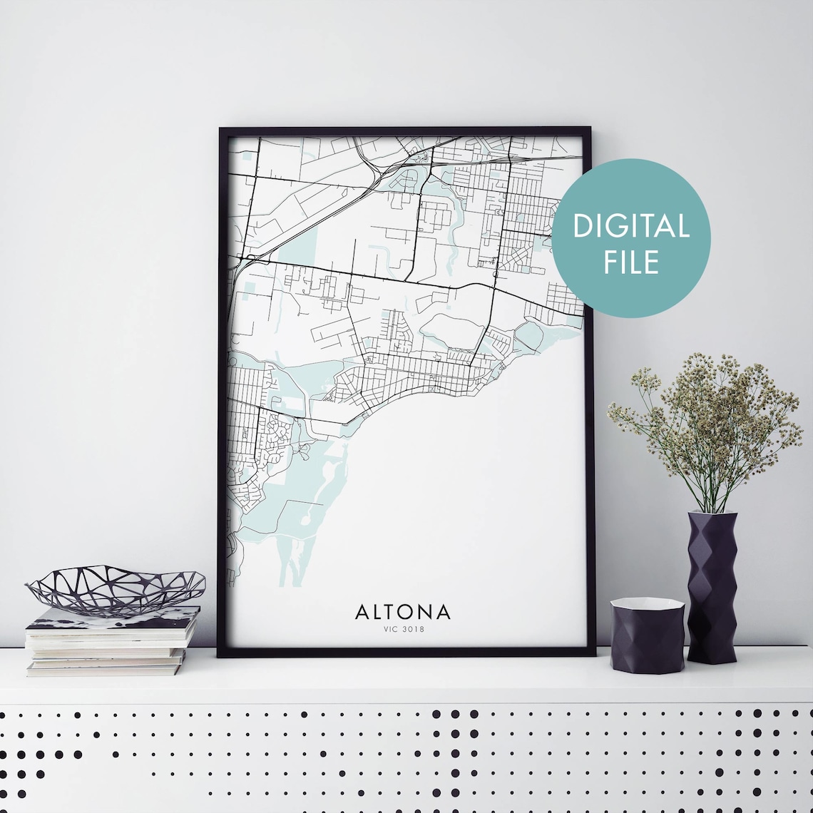 Altona VIC 3018 Minimalist Black Line City Map Poster Australia Artwork