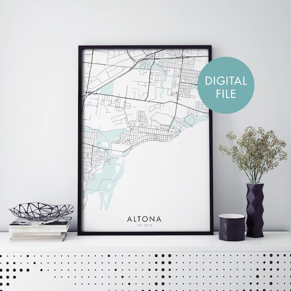Altona VIC 3018 Minimalist Black Line City Map Poster Australia Artwork