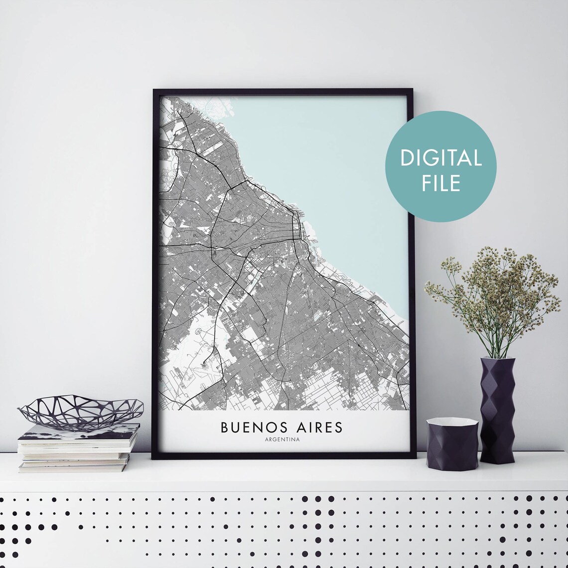 Buenos Aires Argentina Minimalist City Map Black White Art Poster