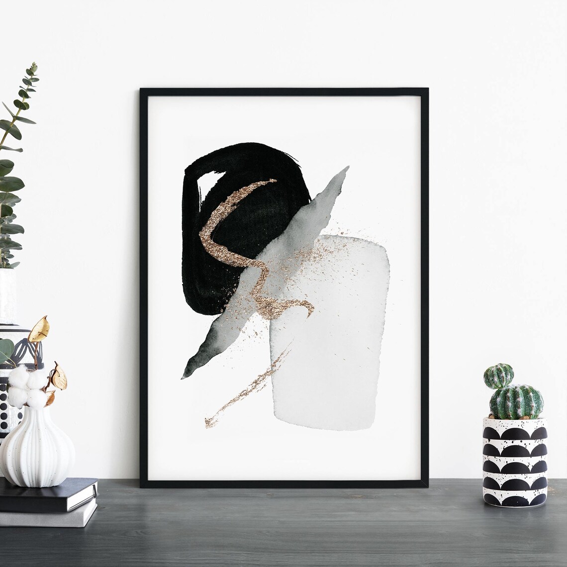 Black and Gold Abstract Shapes Modern Minimalist Decor Poster