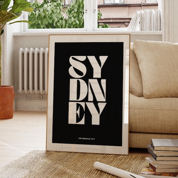 Sydney Monochrome Typography Poster The Emerald City Australia Art
