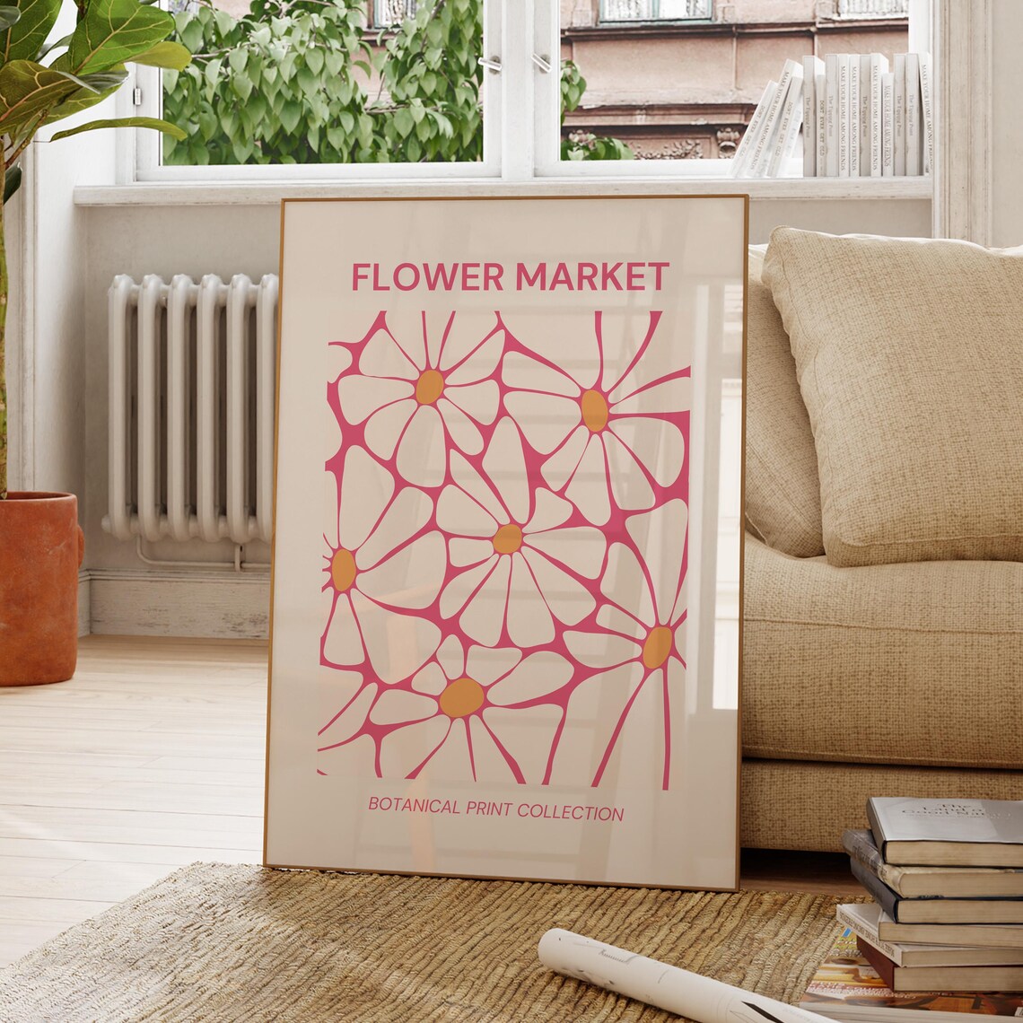 Botanical Wall Art Rolled Posters Pink Color Illustrations Dorm Room Decor Nature Lover Gift Plant Present Classroom Decoration