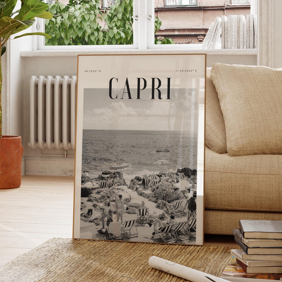 Capri Italy Modern Travel Wall Art Design Black And White Print Wanderlust Decor Home Office