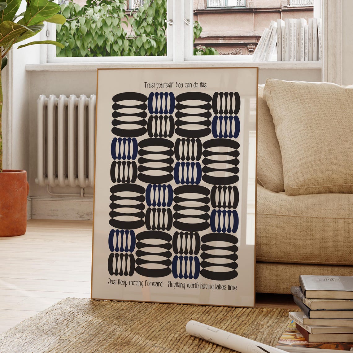 Trust Yourself Black Geometric Mid Century Modern Quote Poster